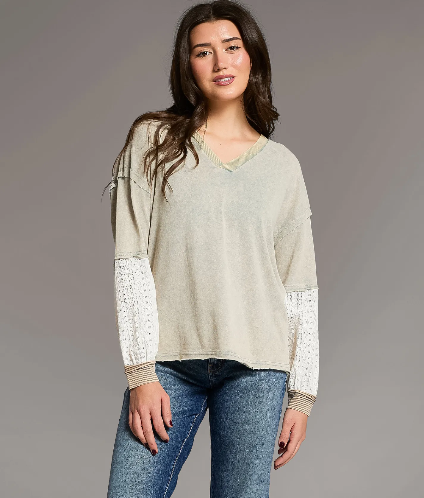 BKE Pieced Crochet Top Green Online