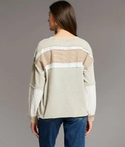 BKE Pieced Crochet Top Green Online