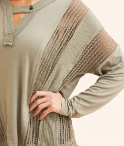 BKE Pieced Crochet Top Vetiver Outlet