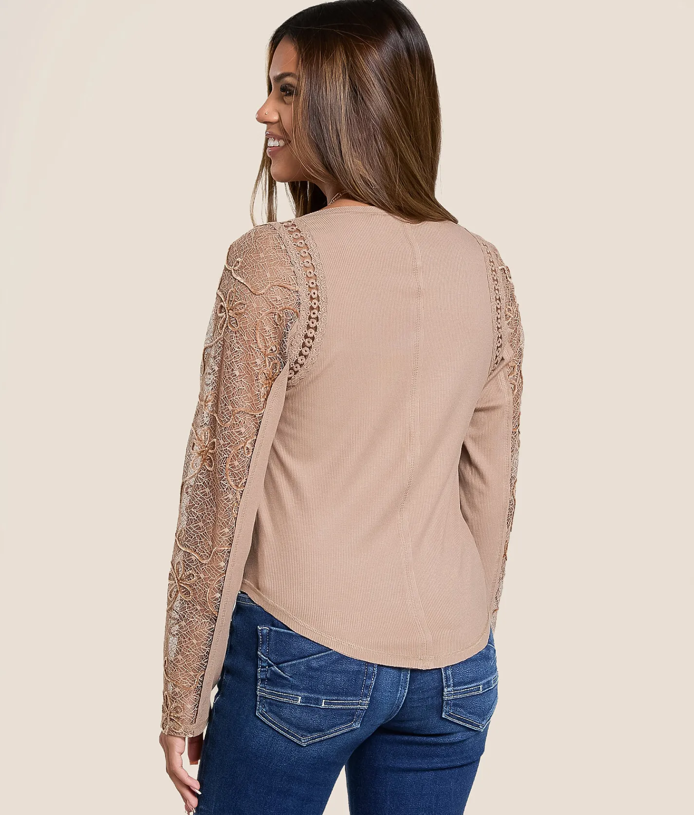 Willow & Root Pieced Crochet Top Taupe Best