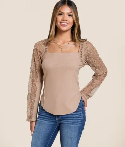 Willow & Root Pieced Crochet Top Taupe Best