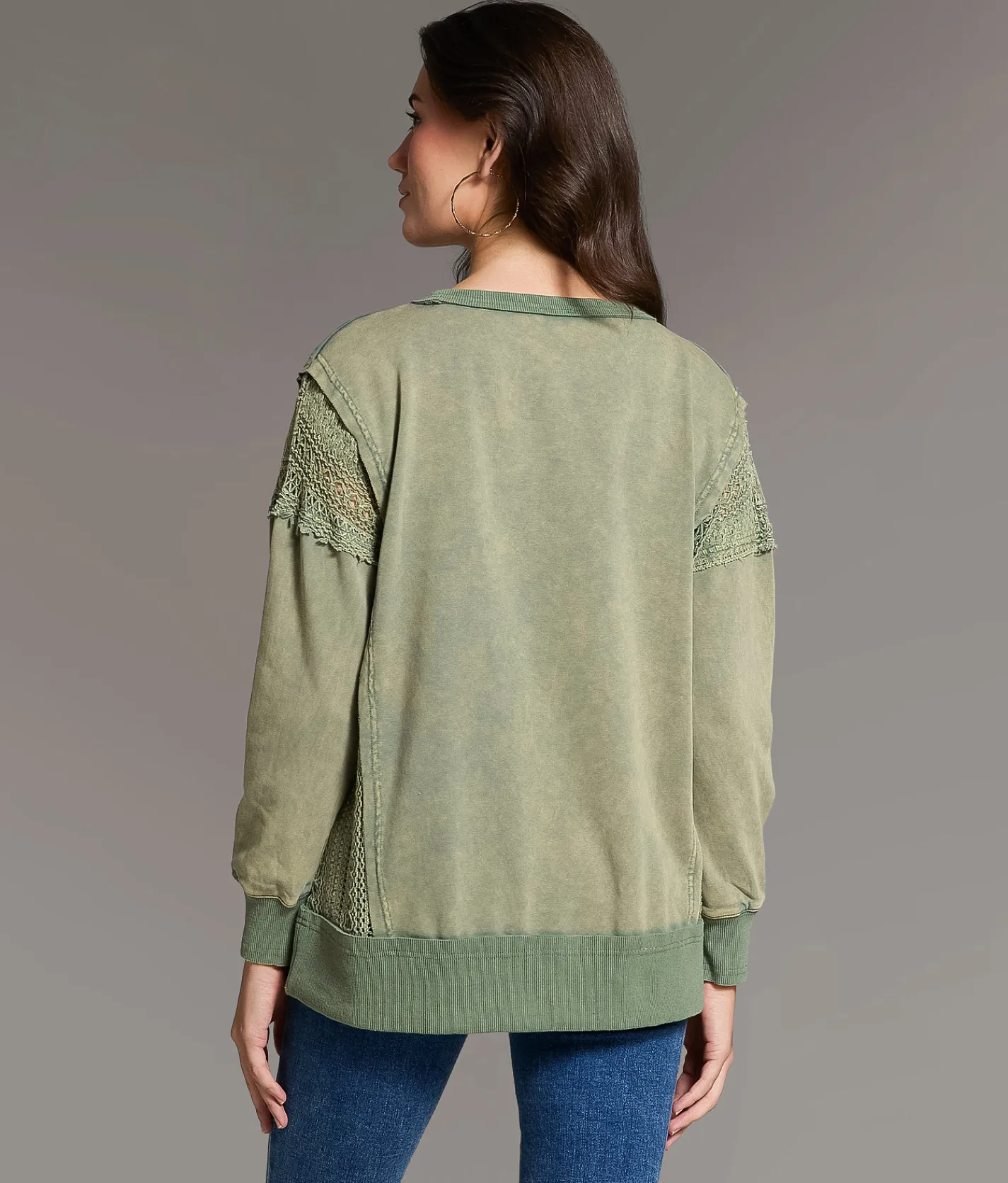 Tops | BKE Pieced Crochet Washed Pullover Laurel Wreath