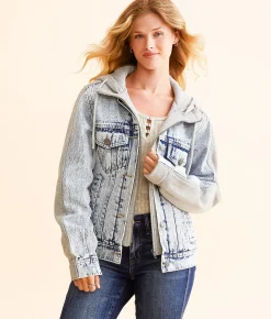BKE Pieced Denim Hooded Jacket Dark Wash Sale