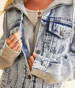 BKE Pieced Denim Hooded Jacket Dark Wash Sale