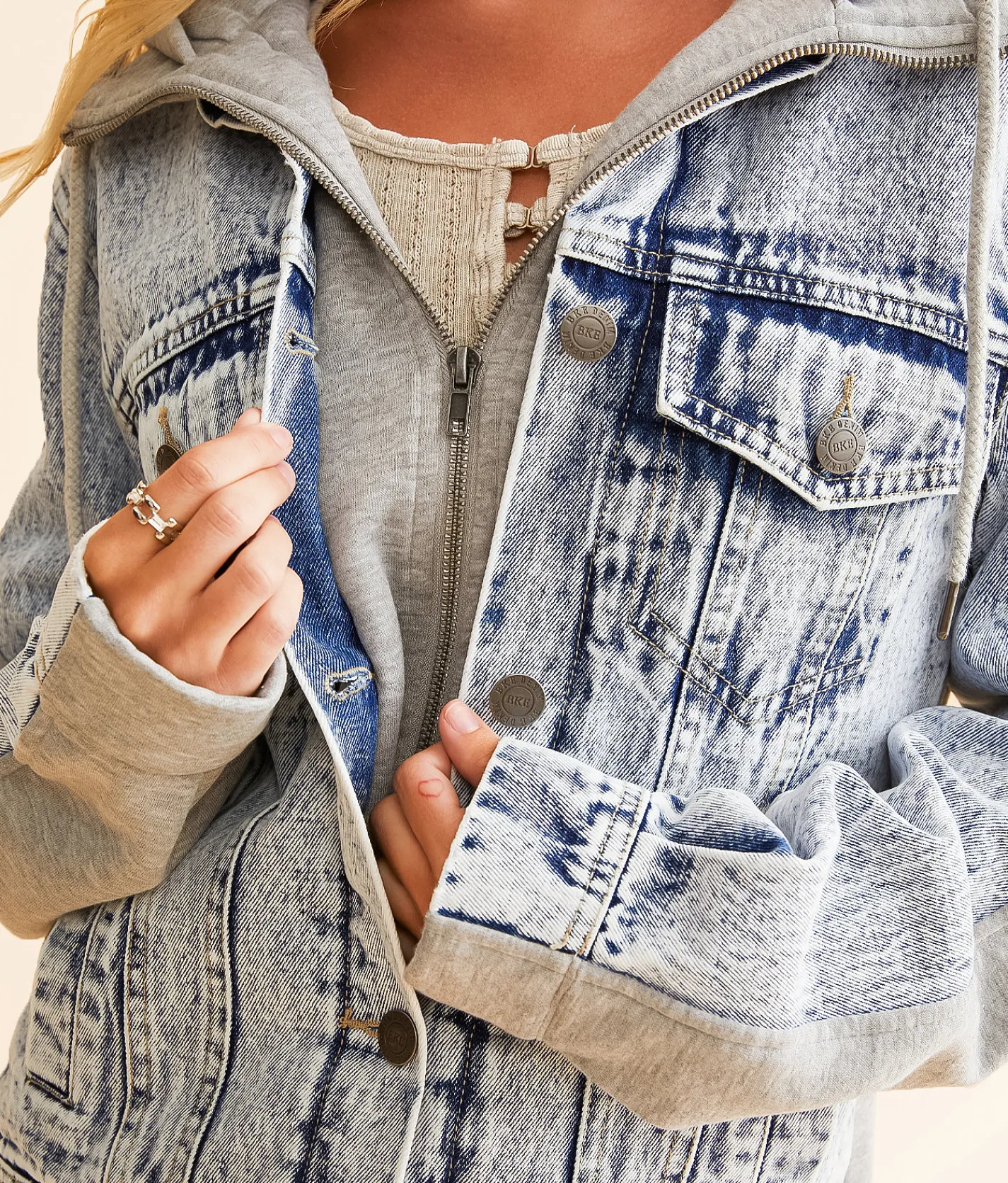 BKE Pieced Denim Hooded Jacket Dark Wash Sale