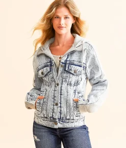 BKE Pieced Denim Hooded Jacket Dark Wash Sale
