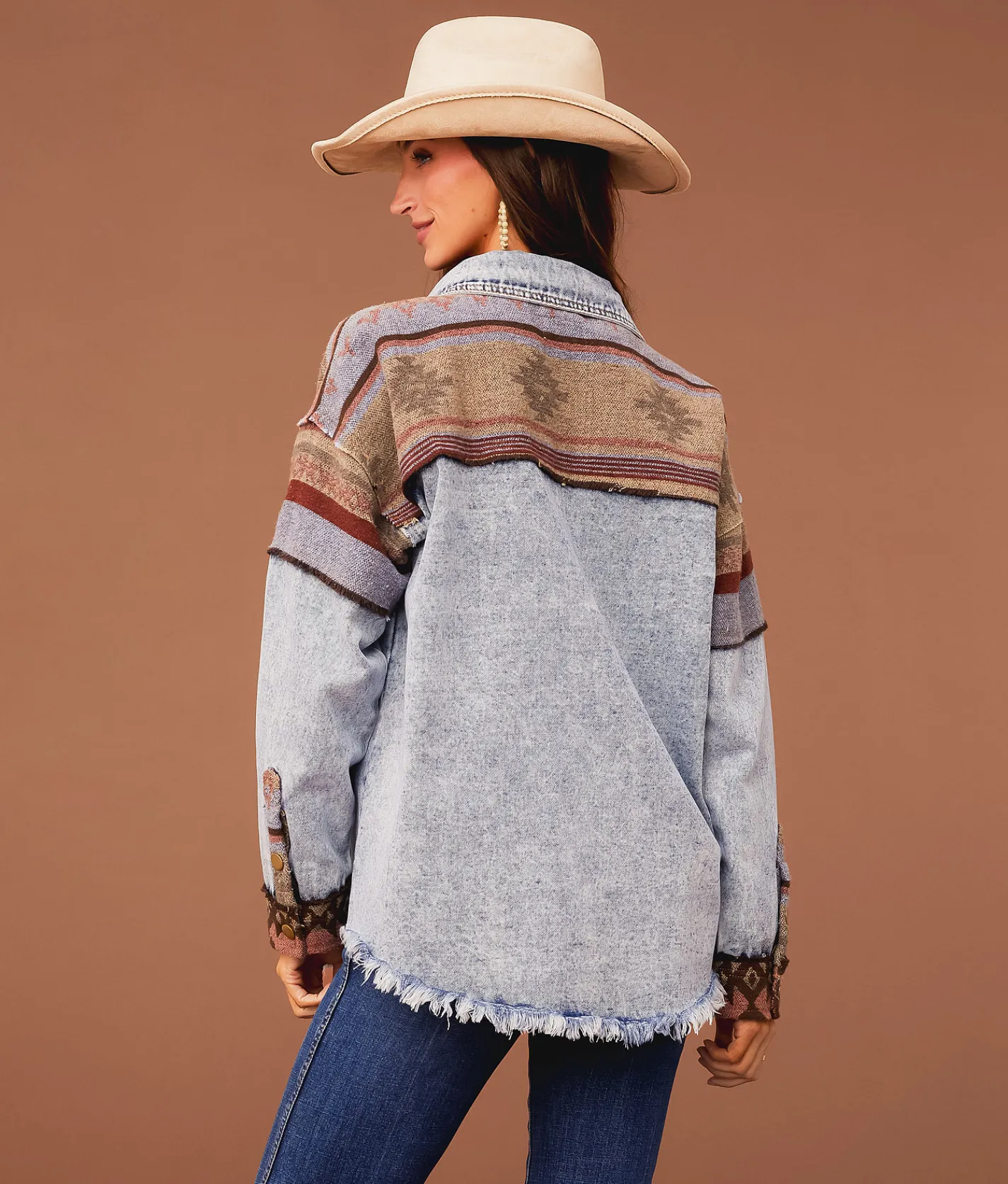 Sterling & Stitch Pieced Denim Jacket Denim Taupe New