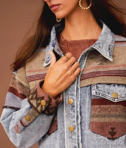 Sterling & Stitch Pieced Denim Jacket Denim Taupe New