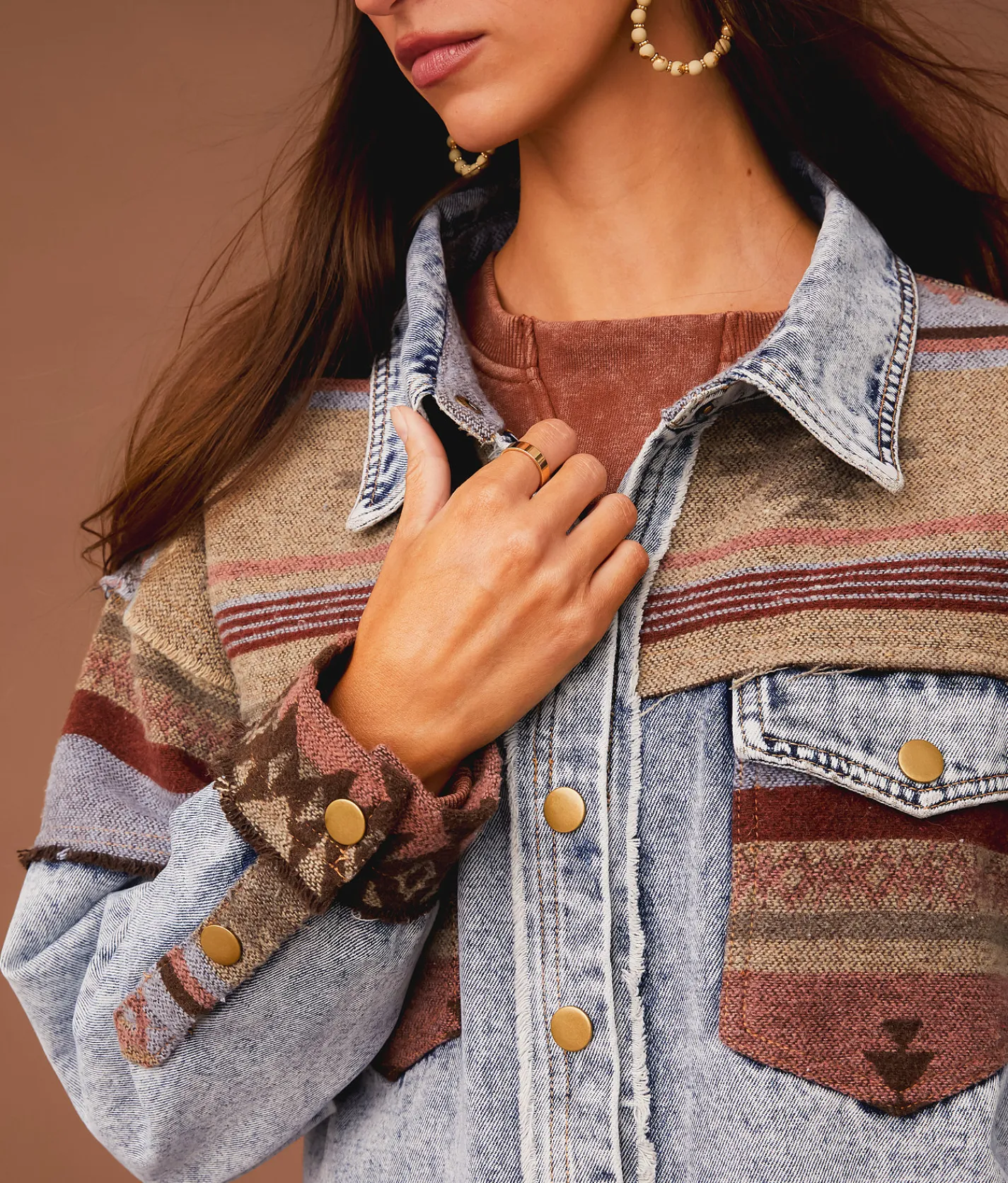 Sterling & Stitch Pieced Denim Jacket Denim Taupe New