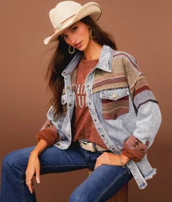 Sterling & Stitch Pieced Denim Jacket Denim Taupe New