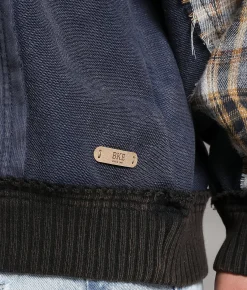 BKE Pieced Denim Washed Pullover Navy Best