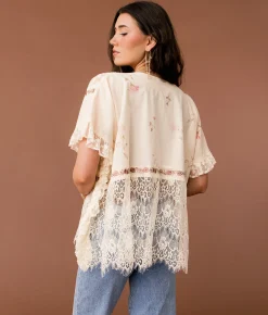 Tops | Gimmicks Pieced Eyelash Lace Kimono Cream