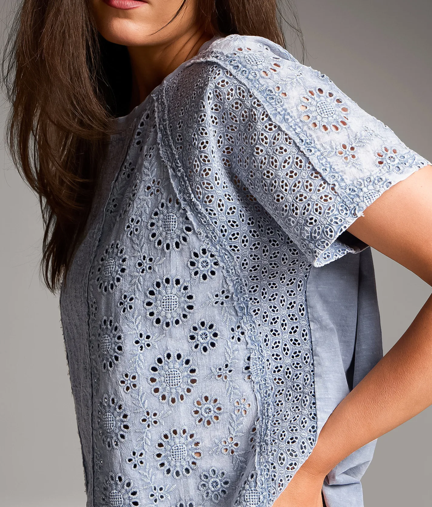 Tops | BKE Pieced Eyelet Lace Top Blue