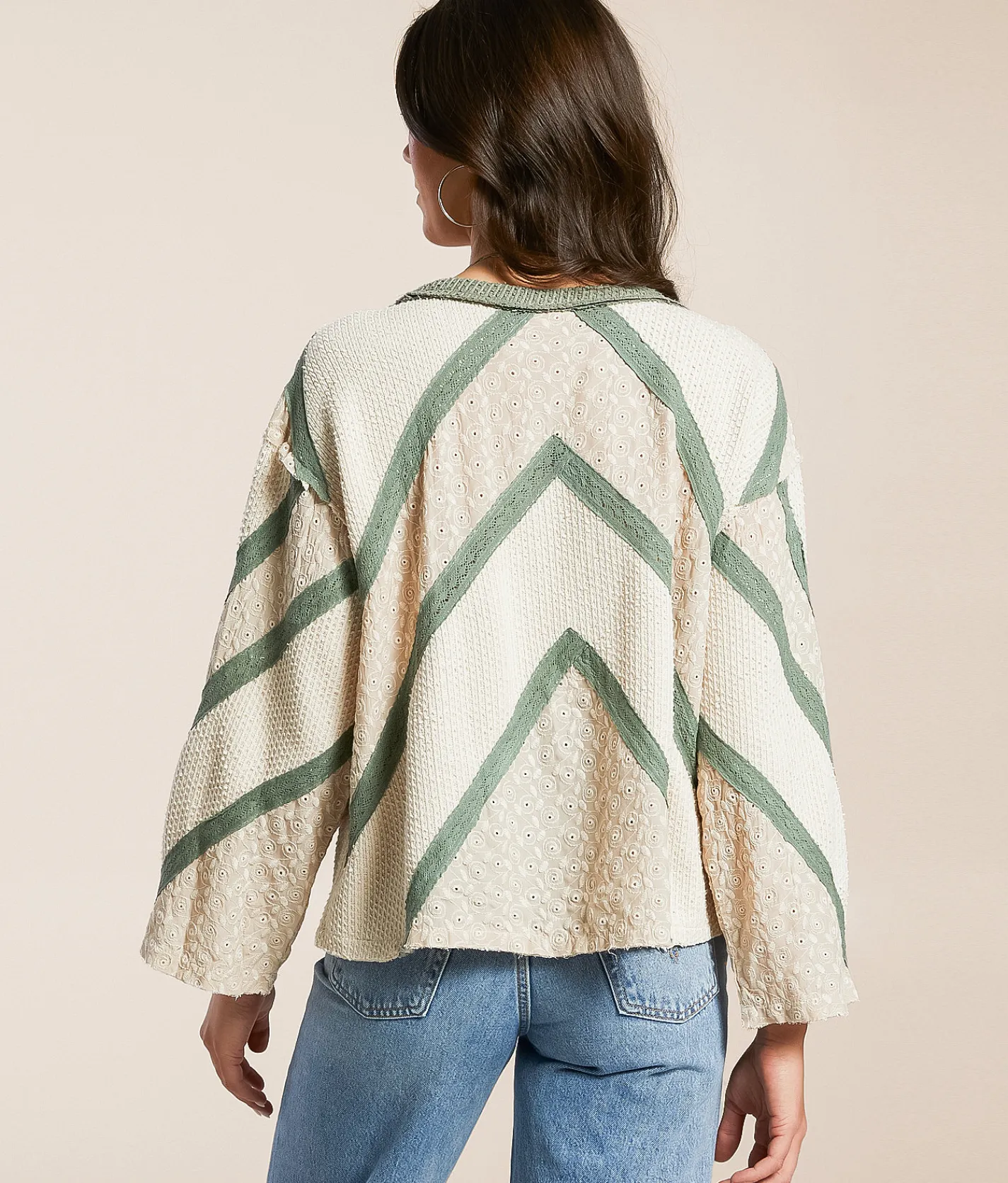 Tops | POL Pieced Eyelet Linen Blend Top Almond Milk