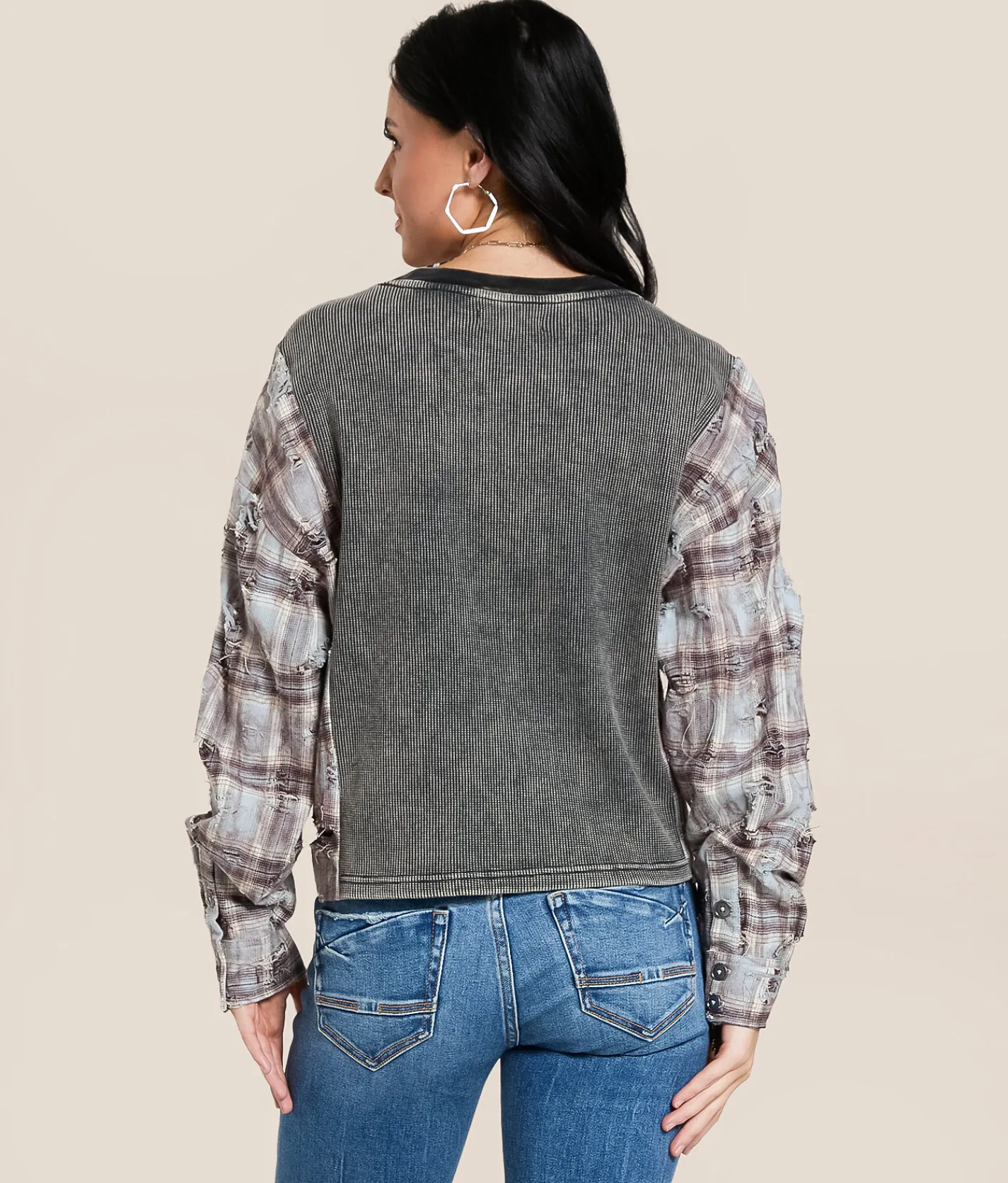 Tops | Gilded Intent Pieced Flannel Washed Thermal Washed Black