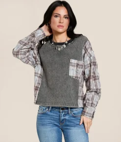 Tops | Gilded Intent Pieced Flannel Washed Thermal Washed Black