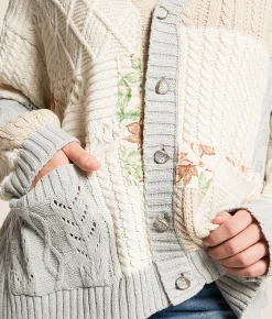 Tops | POL Pieced Floral Cable Knit Cardigan Sweater Natural Grey