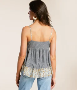 POL Pieced Floral Crochet Tank Top Charcoal Clearance