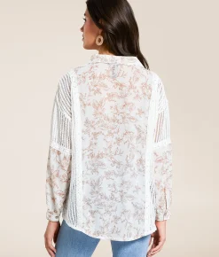 Tops | Daytrip Pieced Floral Crochet Top Taupe Cream White
