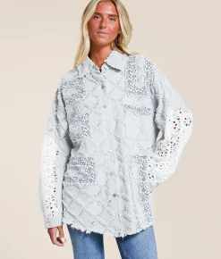 POL Pieced Floral Denim Oversized Shacket Denim Floral Multi Sale