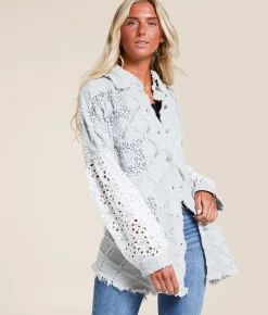 Coats & Jackets | POL Pieced Floral Denim Oversized Shacket Denim Floral Multi