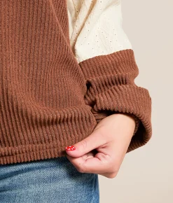 Daytrip Pieced Floral Eyelet Top Brown Multi