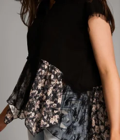 Tops | BKE Pieced Floral Lace Henley Black