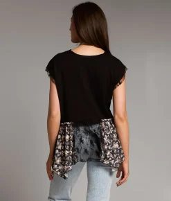 Tops | BKE Pieced Floral Lace Henley Black