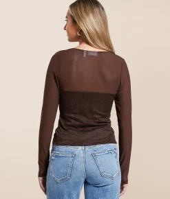 Tops | Willow & Root Pieced Floral Lace Top Brown