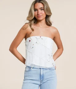 Willow & Root Pieced Floral Mesh Tube Top White Outlet