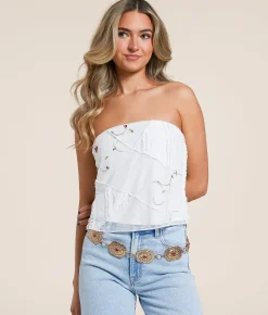 Willow & Root Pieced Floral Mesh Tube Top White Outlet