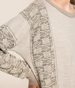 Tops | Daytrip Pieced Floral Pullover Beige