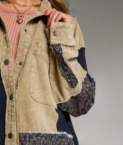 Tops|Coats & Jackets | BKE Pieced Floral Shacket Cream