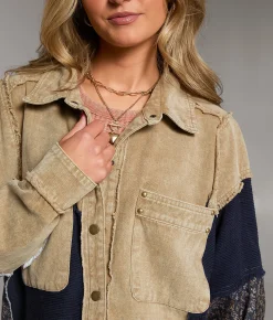 Tops|Coats & Jackets | BKE Pieced Floral Shacket Cream