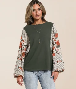 Daytrip Pieced Floral Top Thyme Best