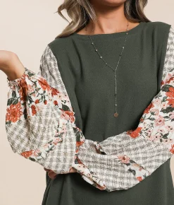 Daytrip Pieced Floral Top Thyme Best