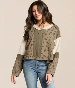 Tops | POL Pieced Floral Top Olive Multi