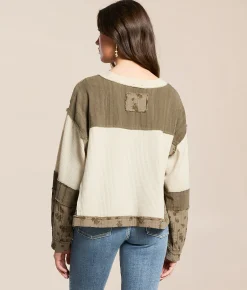 Tops | POL Pieced Floral Top Olive Multi
