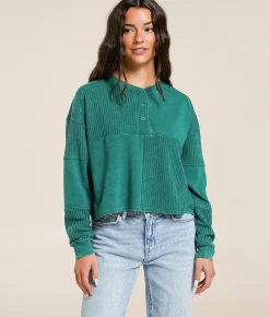 FITZ + EDDI Pieced Henley Antique Green Hot