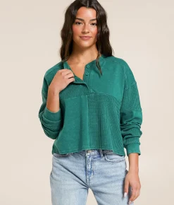 FITZ + EDDI Pieced Henley Antique Green Hot