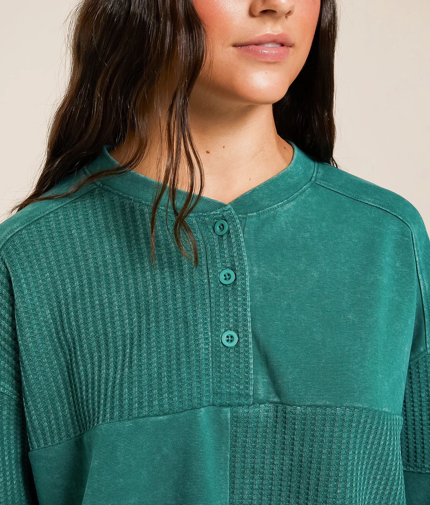 FITZ + EDDI Pieced Henley Antique Green Hot
