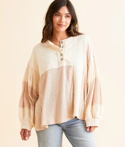 Tops | POL Pieced Henley Oversized Top Cream Beige