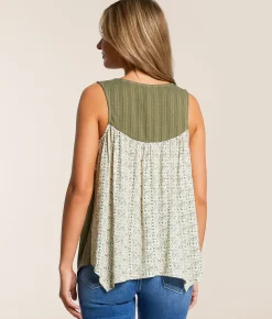 Daytrip Pieced Henley Tank Top Olive Hot