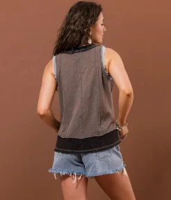 Tops | Gimmicks Pieced Henley Tank Top Brown Multi