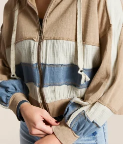 Tops | POL Pieced Hoodie Latte