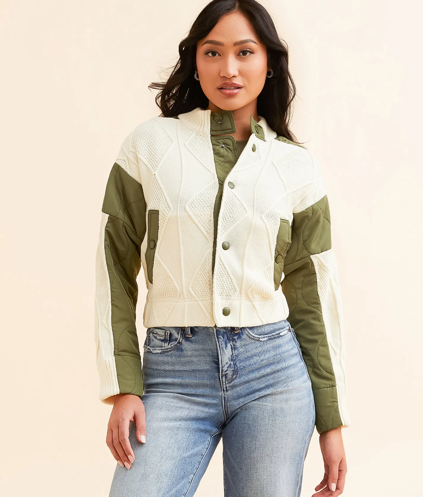 Open SZN Pieced Jacket Cream Olive New