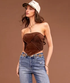 Sterling & Stitch Pieced Lace Hanky Tube Top Brown Best