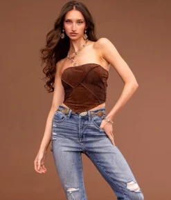 Sterling & Stitch Pieced Lace Hanky Tube Top Brown Best