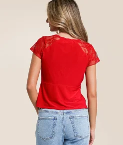 Tops | Willow & Root Pieced Lace Keyhole Top Red