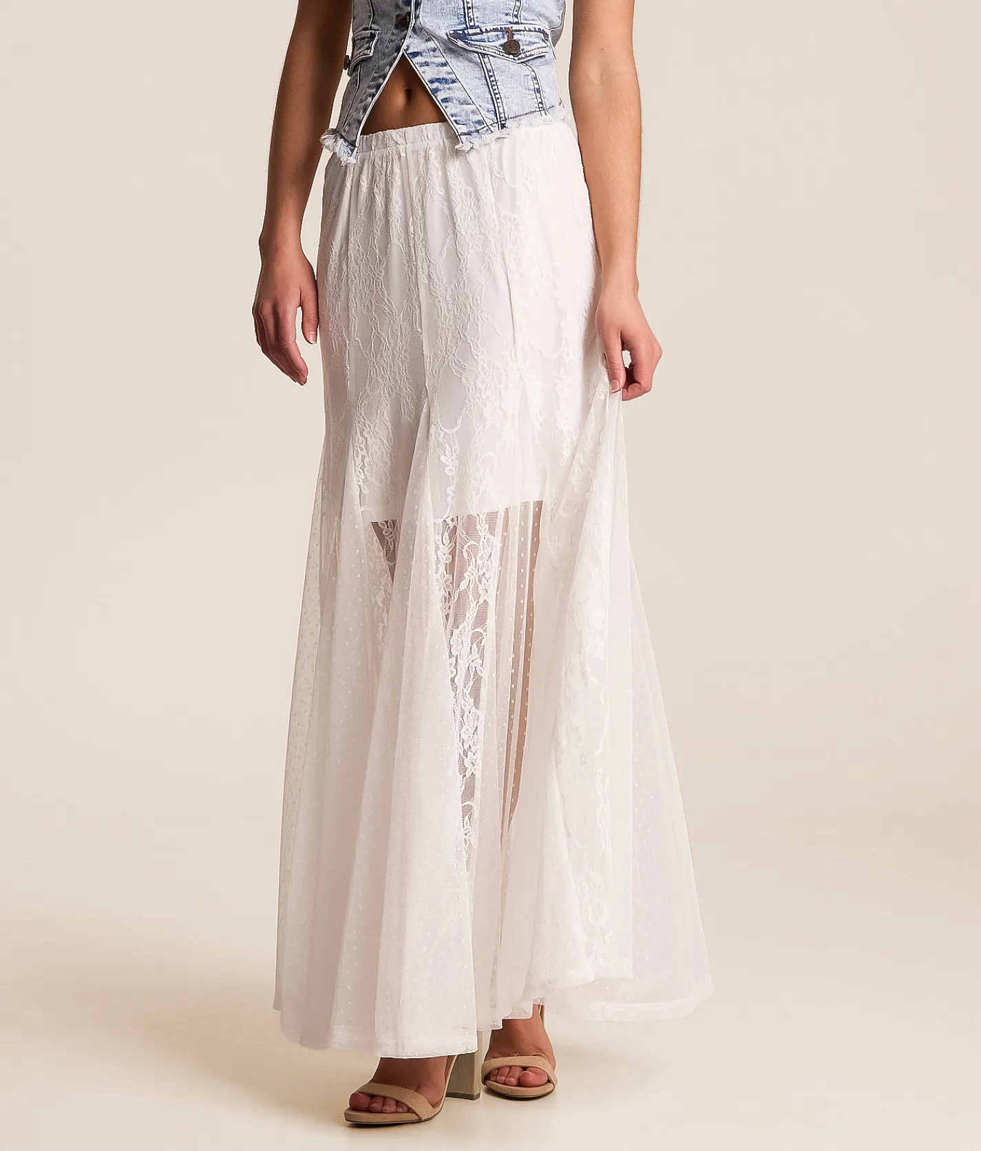Bottoms | Willow & Root Pieced Lace Maxi Skirt White